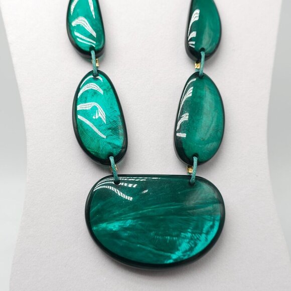 Handcrafted Green Resin Necklace With Adjustable Cord & Gold-Tone Accents - Picture 2 of 6